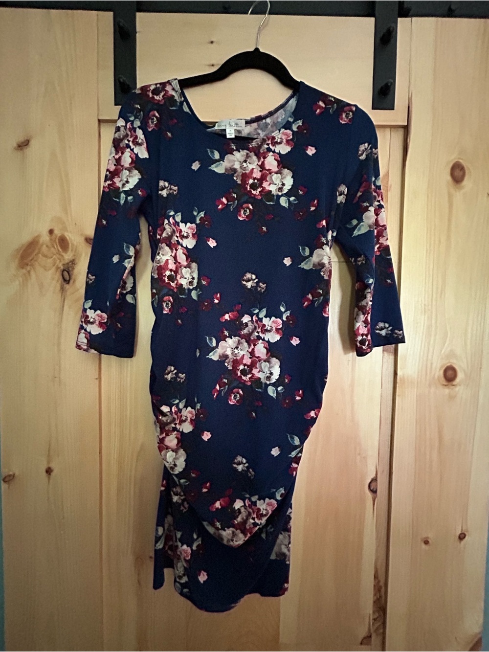 Floral Navy Fitted Maternity Dress - Women's Elegant Floral Midi